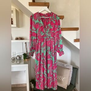 Vibrant Pink & Mint Floral Long Sleeve Dress